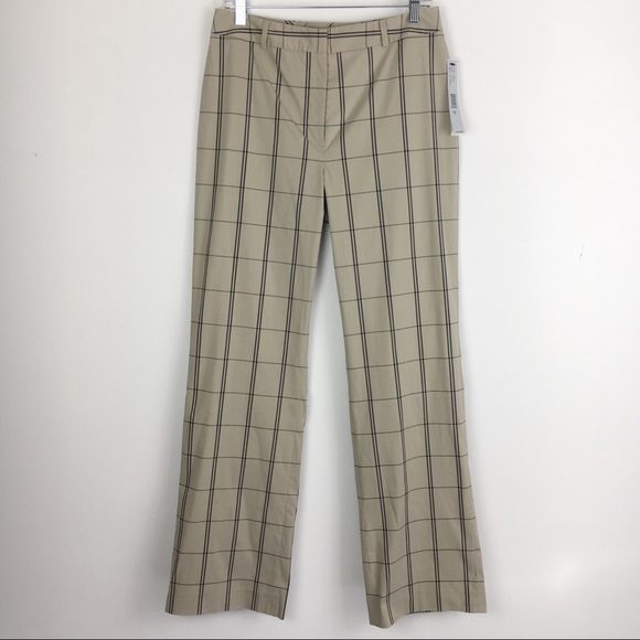 NWT Perry Ellis Womens Size 8 Black Tan Beige Windowpane Plaid Dress Work Pants - Picture 2 of 9